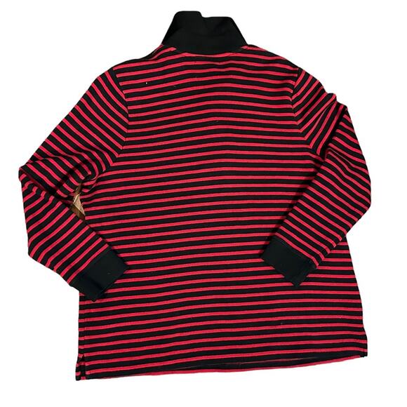 Lauren Ralph Lauren Womens 1X Black and Red Stripes Top with Toggle Closure - Picture 2 of 8